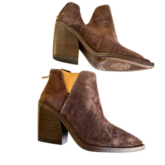 Chocolate Brown Suede Gigietta Ankle Boots Vince Camuto 6.5 Unworn - Picture 2 of 5